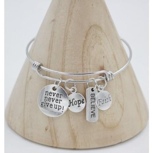 Inspiration Bracelet Stainless Steel Bangle Alloy never give up Hope Faith Believe Charm Bracelet Bangles For Women Gift Pulsera