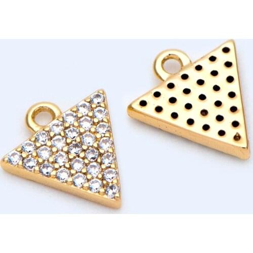 10pcs CZ paved Gold Triangle Charms 9x8mm, Geometric Earring Pendants (GB-1031)