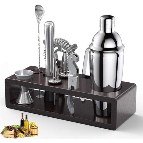 10Psc/Set Bartending Kit With Stand Stainless Steel Cocktail Shaker Bar Utensils Cocktail Set Bartending Kit Home Bar Tool Set