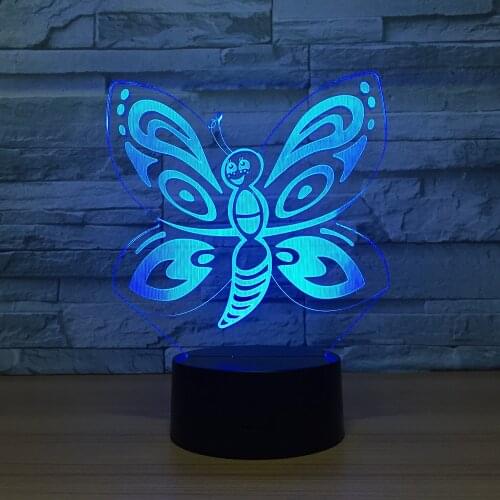 New Butterfly 3d Lights Seven Color Touch Remote Control Led Visual Gift Kids Lights Lamps Usb Led 3d Lamp