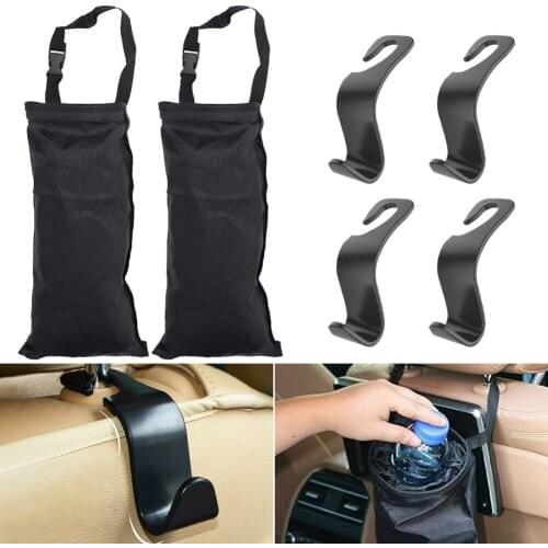 6pcs Car Trash Bag Seat Back Garbage Bin Washable Oxford Cloth Trash Holder with 4 Headrest Hanger Hook Car Interior Accessories