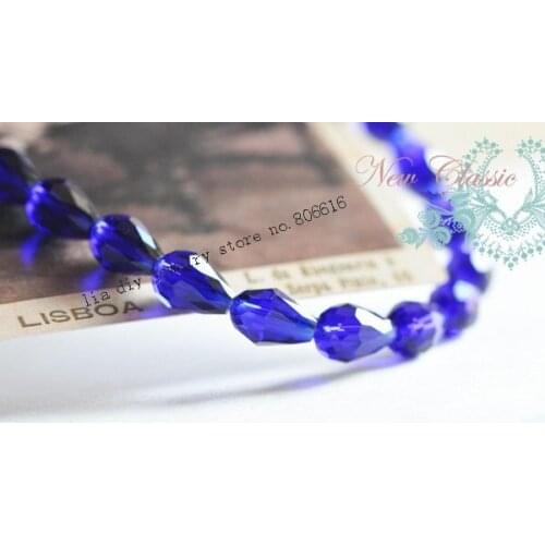 8*11MM 60Pcs Dark Blue Tear-drop Glass Crystal Loose Beads Strands Jewelry Bead Fittings