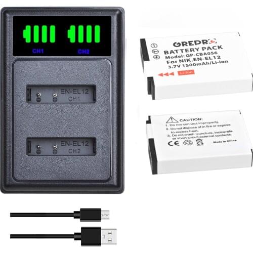 EN-EL12 Battery + Dual Charger for Nikon EN EL12, Coolpix S9900 S9500 AW110 AW120 AW100 S9100 S8000 S9300 S8200 S8100 P300 s9000