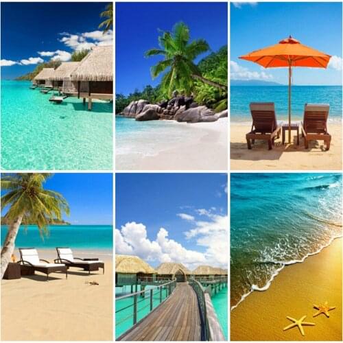 EverShine Diamond Embroidery Full Square Seaside Handmade Gift Diamond Painting Landscape Cross Stitch Coconut Tree Mosaic Kits