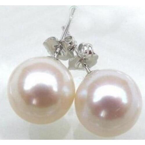 Free Shipping 14 solid white gold 10-11mm AAA+++ perfect round white south sea pearl earrings