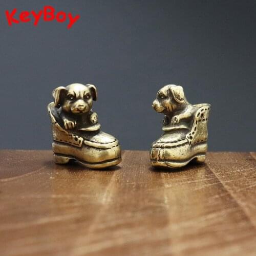 Pure Copper Lucky Dog Pendants Cute Shoes Dogs Brass Keychains Hanging Vintage Bronze Key Chain Rings Accessories Children Gifts