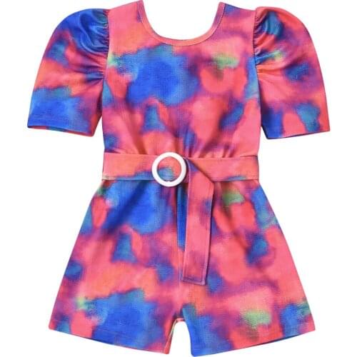 Kids Baby Girls Clothing Set, Tie-Dye Puff Sleeve Playsuit One-piece Suit for Birthday Party Vacation Photography