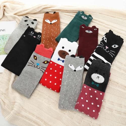 Childrens cartoon leg warmers cotton cat fox cute girls stockings joker half tube silk stockings knee-high kids leg warmers