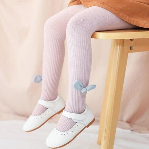 Childrens Cotton Bowknot Socks Baby Girls' Dance Leggings Kids Infant Solid Trousers Autumn Toddler Pantyhose Knee-High Socks