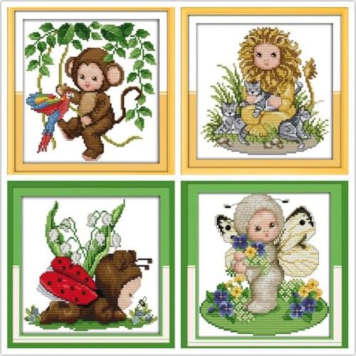 Baby loins/butterfly/monkey/loins Cross Stitch Kits pattern Printed canvas Fabric Animal Embroidery Needlework set dmc Handmade