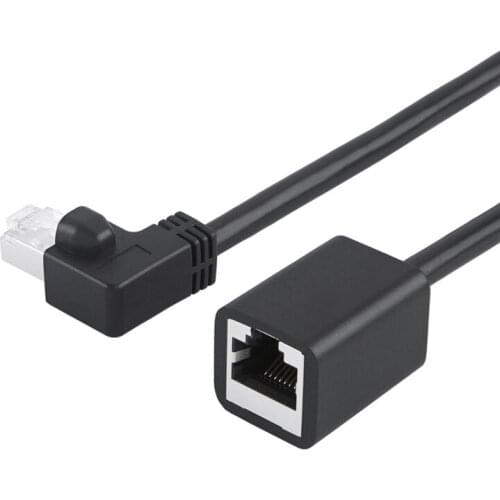 Cat6 Shielded Extension Cable Male/Female Right Angle,FTP Cat6 Ethernet Cord Patch Cable,Gold Plated Contact, 0.5m(1.64FT) Black