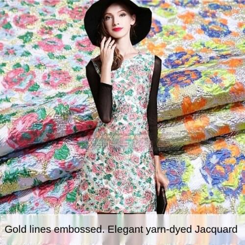 Elegant gold embossed three-dimensional yarn-dyed jacquard suit jacket fabric, sewing fabric factory shop is not out of stock