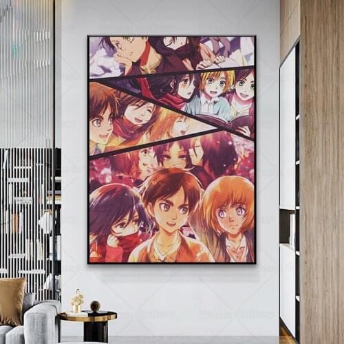 Eremika Mikasa Eren Armin Attack on Titan Anime Canvas Home Decor Prints Dorm Bedroom Painting Manga Wall Art Decoration Poster