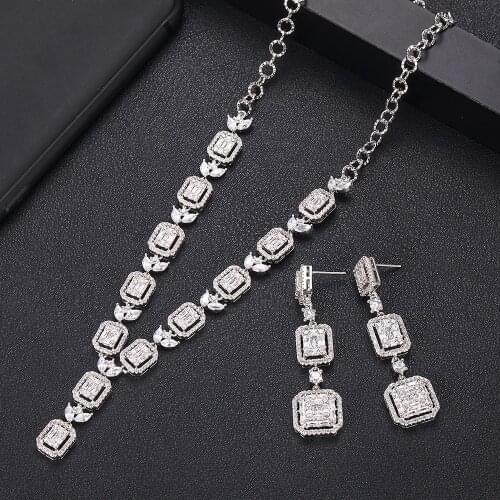 Janekelly Luxury cubic zirconia necklace earrings 2pcs dubai full jewelry set for women,bridal dress dinner