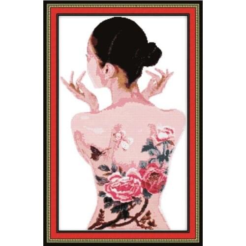 Beauty naked back body painting DIY embroidery cross stitch art works of art appreciation decorative painting