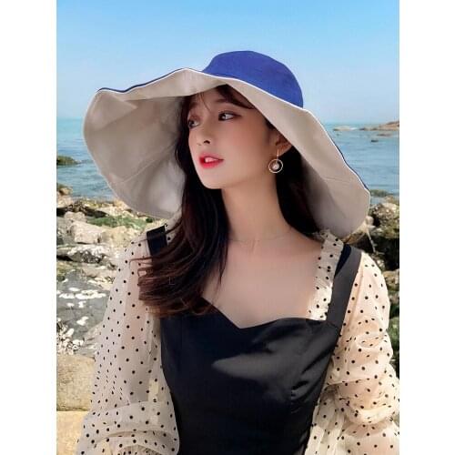 Summer Cotton Large Brim Women Sun Hat Bucket Beach Hats