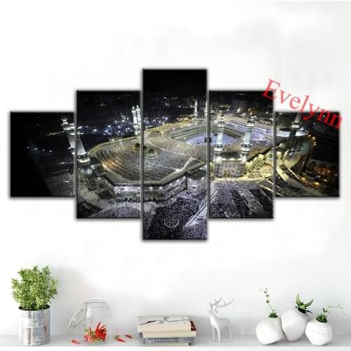 Hd Modular Pictures 5 Pieces Poster Masjid Al-Haram,Mecca,Arabia Wall Art Modern Canvas Home Decor Painting Frame Gifts Family