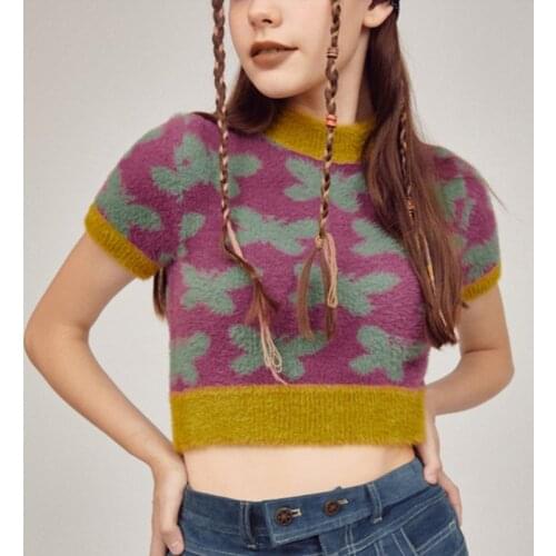 MONMOIRA O-neck Butterfly Print Women Knitted Tee Shirts Summer Casual Y2K French Knitwear Female Stretchy Crop Tops cwt0558-5
