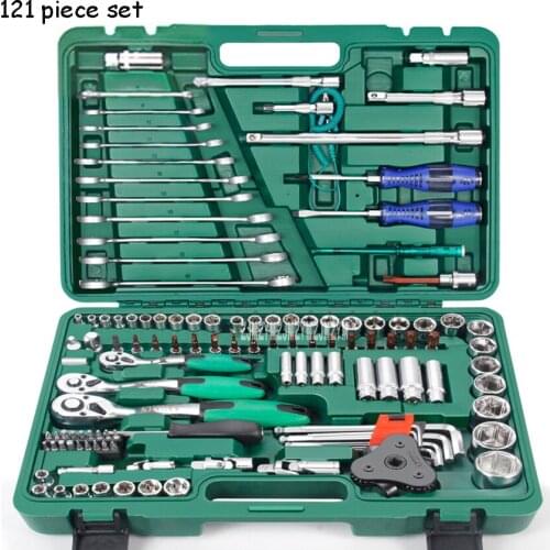 LSQXIGJ-01 121 Piece Set Auto Repair Tool Box Sleeve Wrench Household Car Repair Kit Ratchet Repair Hand Tools Tire Disassembly
