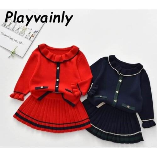 Girls Outfits 2020 Autumn Winter Clothes for Girls Preppy Style Sweater Coat+Skirt Baby Girl 2pcs Sets Girls Clothes WL003
