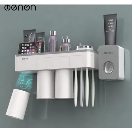 NEW Toothbrush Holder Bathroom Accessories Toothpaste Squeezer Dispenser Storage Shelf Set Bathroom Magnetic Adsorption With Cup