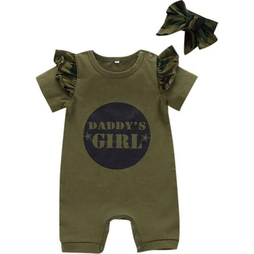 OPPERIAYA Summer Baby Bodysuit with Hat Letter Print Round Neck Short Sleeve Jumpsuit Camouflage Print Hat Headwear for Kids