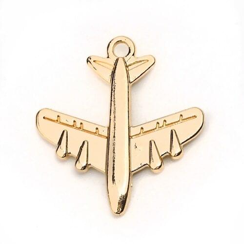 Airplane Charms Zinc Based Alloy Travel Pendants Gold Color 22mm x 20mm For DIY Necklace Jewelry Handmade Making, 2 PCs