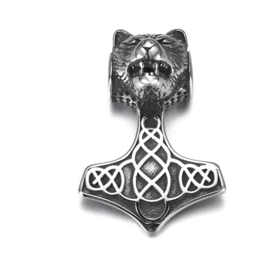 Stainless Steel Viking Hammer Wolf Pendant Vintage Vikings Rune Necklace Pendants DIY Accessories Jewelry Making Supplies