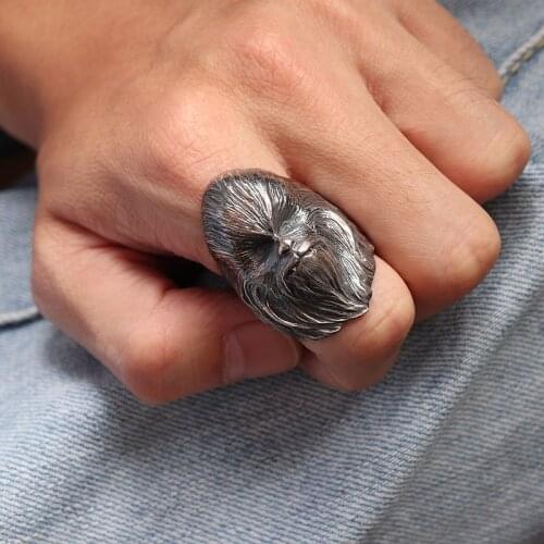 Real 925 Sterling Silver Chewbacca Ring for Men From Star Wars Thai Silver Punk Style Exaggerated Male Jewelry Birthday Gifts