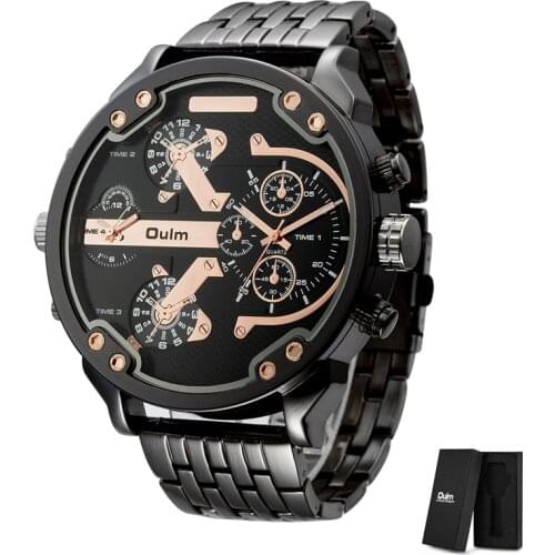 Oulm HT3548 Luxury Brand Men Steel Wristwatches Two Time Zone Male Quartz Clock Big Dial Mens Watches Dropshipping