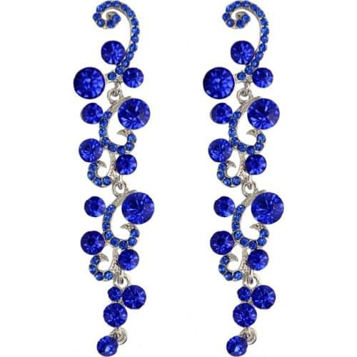 Luxurious Exaggerated Crystal Gem Full Rhinestones Long Dangle Statement Drop Earrings Fashion Jewelry for Women Wedding Bridal
