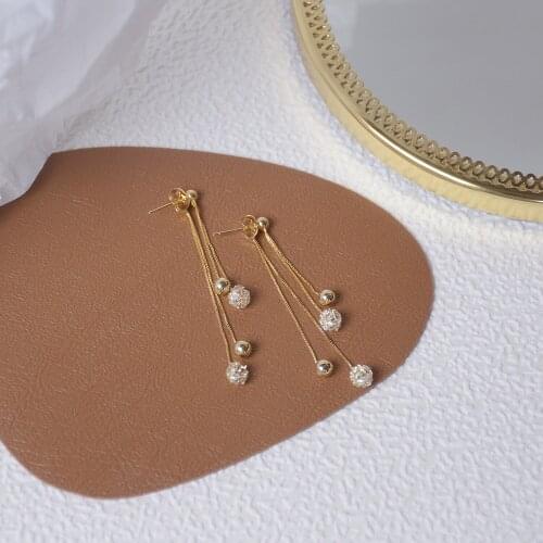 14k Real Gold Fashion Jewelry Long Chain Crystal Cute Ball Exquisite Tassel Earrings for Woman Holiday Party Elegant Earring