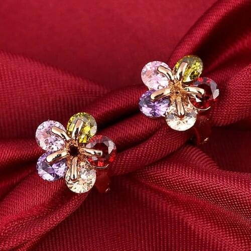 Fashion Jewellery Huggie Flower Earing for Women Colorful Cubic Zirconia Hoop Earings Design Wedding Earring Brinco Bijoux
