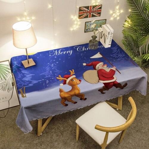 Santa Claus Merry Christmas Tablecloth for Table Waterproof Rectangle Table Cloth Soft Home Textile Kitchen Party Decoration