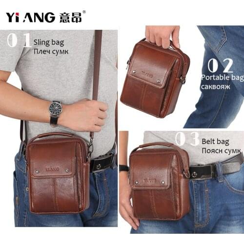 Genuine Leather Cowhide Single Shoulder Messenger Mini Bags Men Mobile Phone Case Purse Sling Cross Body Pack Tote Bag Handbag