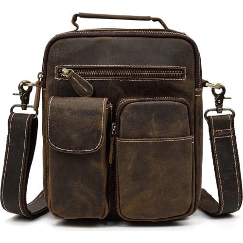 Mens leather shoulder bag outdoor leisure messenger bag luxury leather mens single shoulder bag