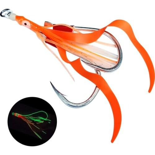AS 10pcs/lot Glow Assist Pesca Lure Fishing Hooks With Squid Silicone Skirts Lumious Jig Hook Sea Fishing Accessories Tackle