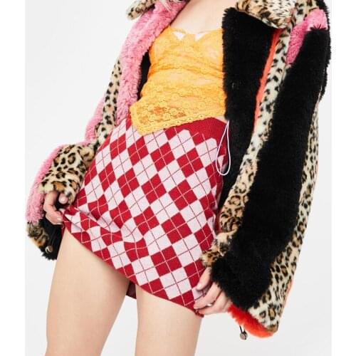 Y2k Girls E-girls Knit Skirt Argyle Pattern Tight Mini Sexy Package Hip Skirt Versatile High Waist Preppy Style