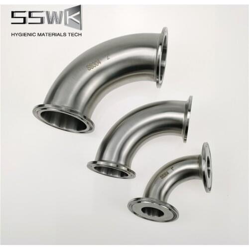 1.5" 1" 2" OD 25mm 38mm 51mm Tri Clamp Sanitary Stainless Steel SS304 90-Degree Elbow Joint Internally Polished without Blisters