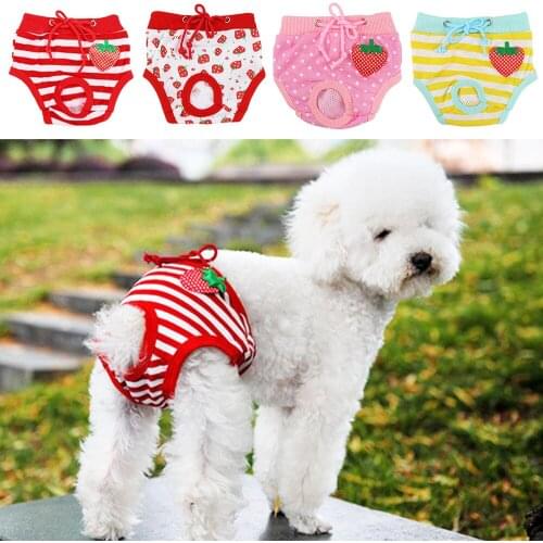Cute Pet Dog Physiological Pants Strawberry Print Diaper Sanitary Dog Shorts Panties For Small Medium Dog Care Underwear