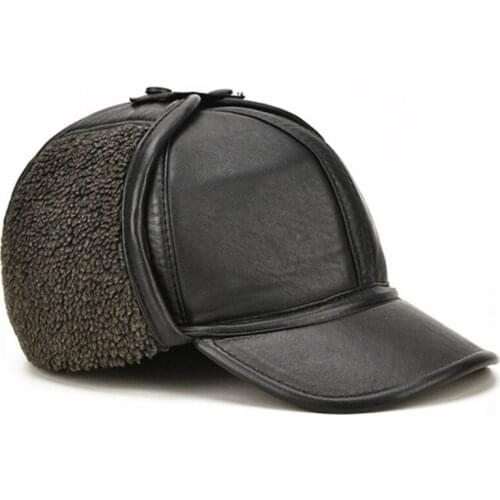 XdanqinX Earmuffs Hat Genuine Leather Cap Adult Mens Warm Thick Bomber Hats Men Velvet Fur Hat New Sheepskin Leather Brand Caps