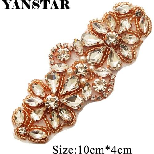 YANSTAR 20PCS Handmade Rhinestone Applique Sparkle Crystal Sewing On Bridal Gown Belt DIY Wedding Dress Sash YS885