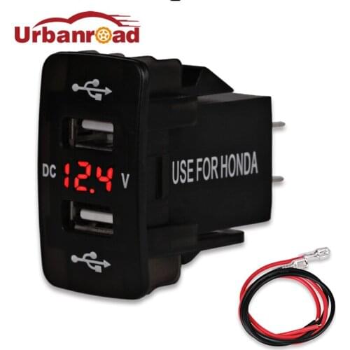 5v 3.1A 12v Dual Car USB Socket Cigarette Charger Voltmeter Charging Power Adapter With Led Digital Voltmeter Meter For Honda