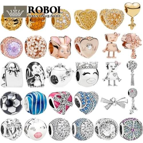 14 2021 New Popular 100% 925 Sterling Silver Charm Beads Carved Golden Summer Bee Series Ladies Jewelry Free Shipping