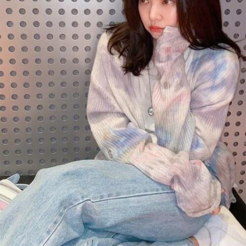 MONMOIRA V-neck Single-breasted Knitted Cardigans Women Autumn Oversized Jennie Sweaters Girls Tie-dye Chic Knitwear cws0328-5