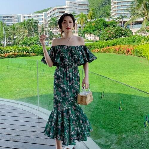 Women Long Green Dress Summer 2021 Runway Boho Vintage Korean Fairy Tropical Casual Beach Vacation Party Night Slim Vestidos New