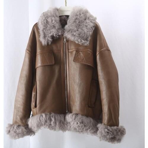 Womens short fur coat lamb fur coat locomotive short fur Lamb fur and fur all-in-one leather jacket Short overcoat
