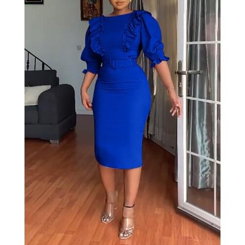 Autumn Elegent Fashion Style African Women Knee-length Dress American Clothing Plus Size Clothing for Women