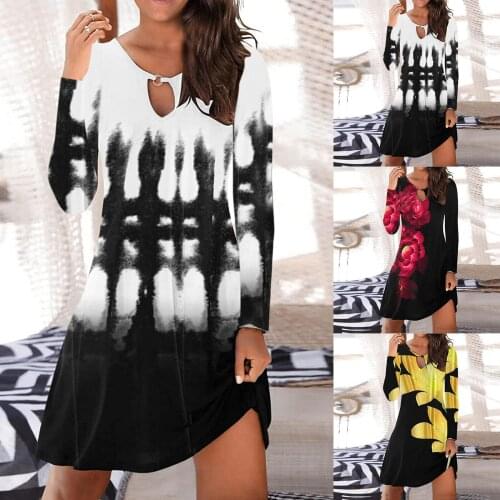 2021 Autumn winter dresses Womens Fashion Sexy Vintage O-Neck Long Sleeve Printed Round Button midi dress Dresses for women