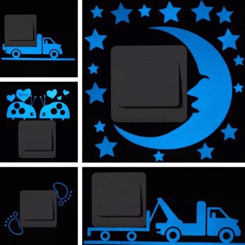 1PCS Sticker Cartoon Blue Luminous Stars Moon Cat Butterfly Switch Sticker Decal for Kids Room Decoration Home Decor